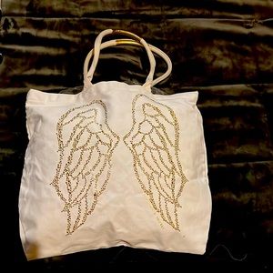Victoria’s Secret Canvas Tote with Gold Stud Angel Wings